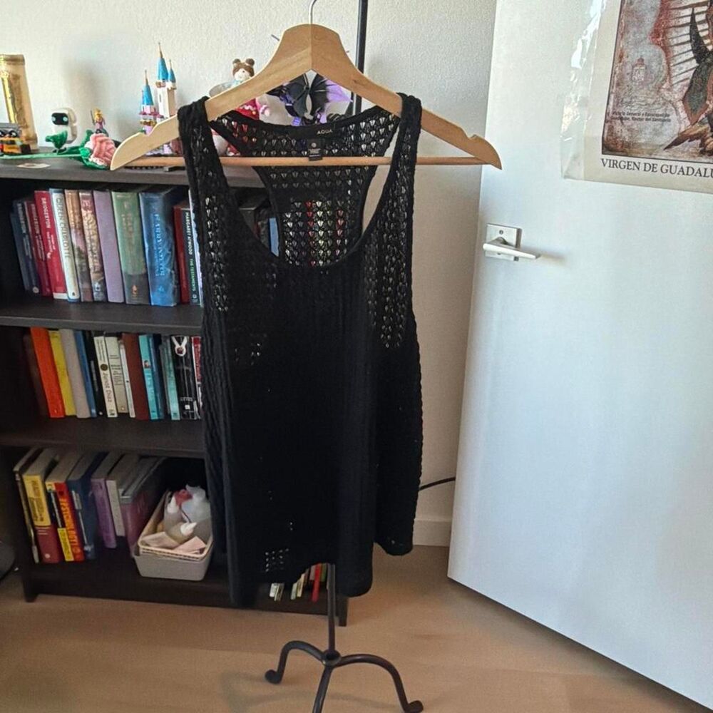 Aqua Black Swim Cover Up Dress Women's Large
